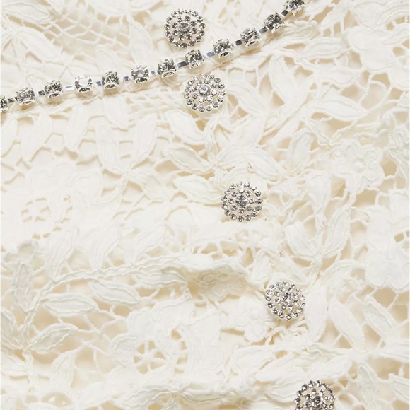 NWT $585 Self-Portrait Cream Rose Lace & Crystal Midi-Dress in cream! - Picture 11 of 11